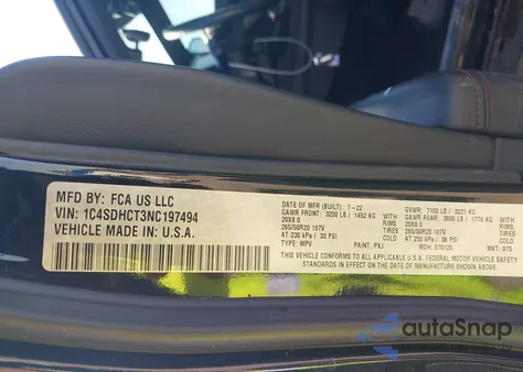 2022 Dodge Durango R/T Plus Rwd z USA, uszkodzony, nr VIN 1C4SDHCT3NC197494